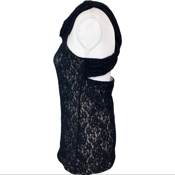Moda Intl- Black Lace High Neckline Sexy Top -L - Picture 8 of 9